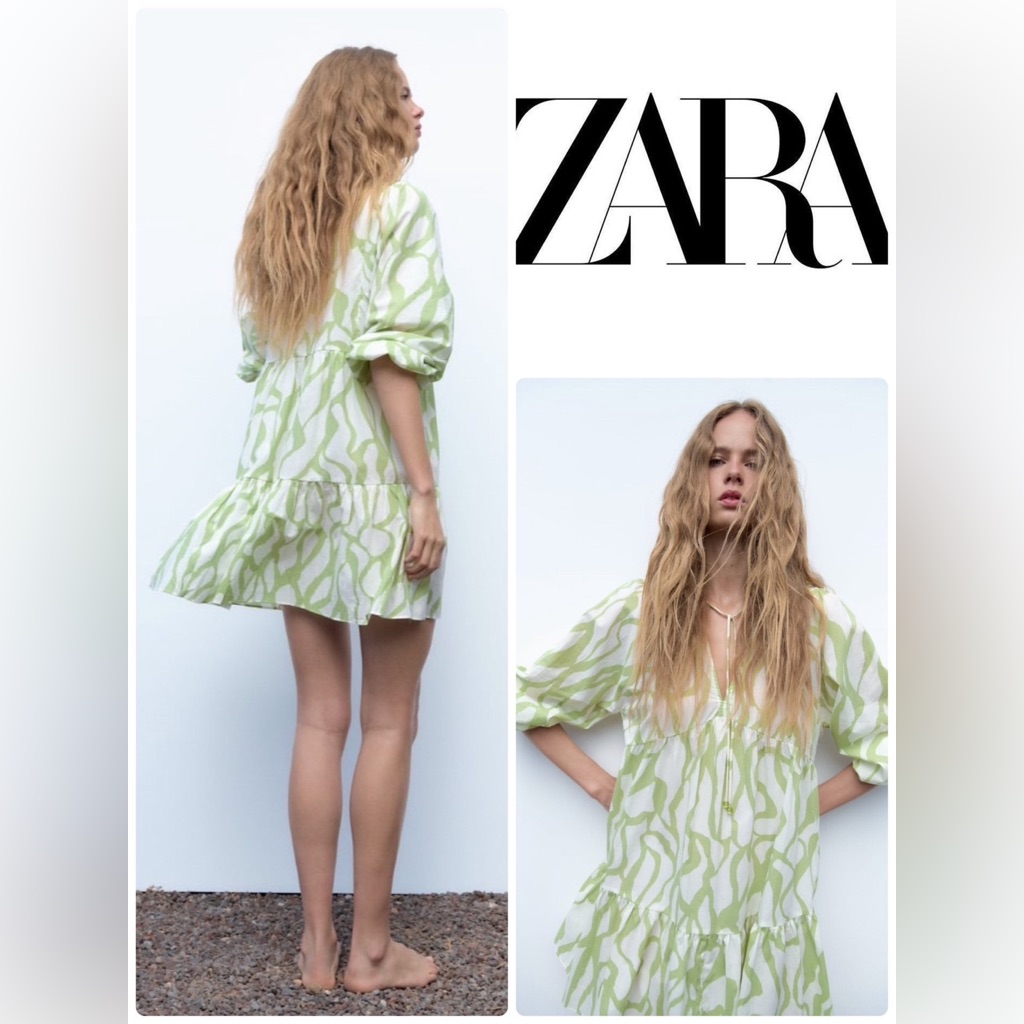 Zara Short Casual Style Flared Long Sleeves Cotton Dress Classic Summer Beach